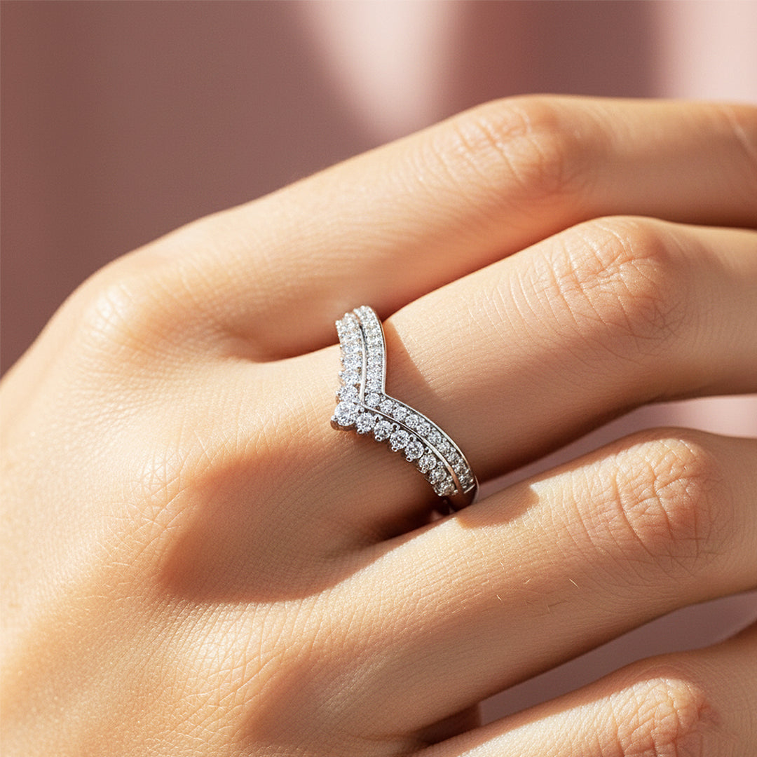Double Row Chevron Ring | Moissanite | 925 Sterling Silver | Prm7153 - Ring | Singapore Jewellery, Wedding Rings & Gifts | Same Day Delivery | Tiara.com.sg