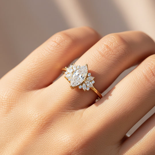 Marquise Sunburst Halo Ring | 1.00ct | Moissanite | 925 Sterling Silver | Prm7154 - Ring | Singapore Jewellery, Wedding Rings &amp; Gifts | Same Day Delivery | Tiara.com.sg