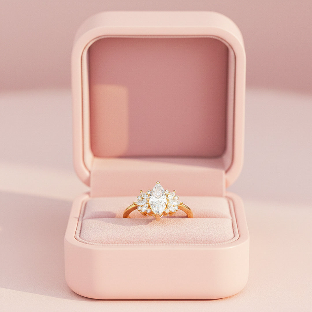Marquise Sunburst Halo Ring | 1.00ct | Moissanite | 925 Sterling Silver | Prm7154 - Ring | Singapore Jewellery, Wedding Rings &amp; Gifts | Same Day Delivery | Tiara.com.sg