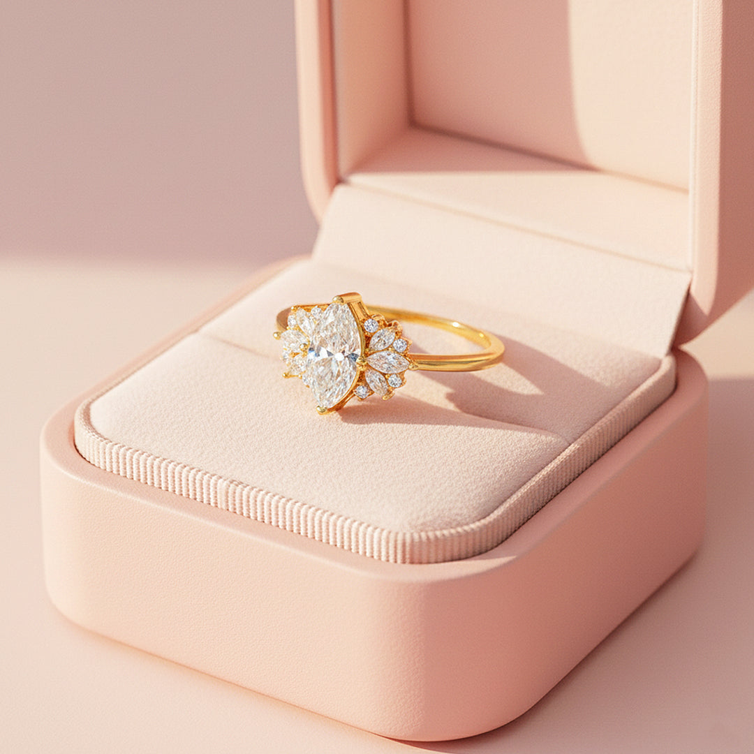 Marquise Sunburst Halo Ring | 1.00ct | Moissanite | 925 Sterling Silver | Prm7154 - Ring | Singapore Jewellery, Wedding Rings &amp; Gifts | Same Day Delivery | Tiara.com.sg