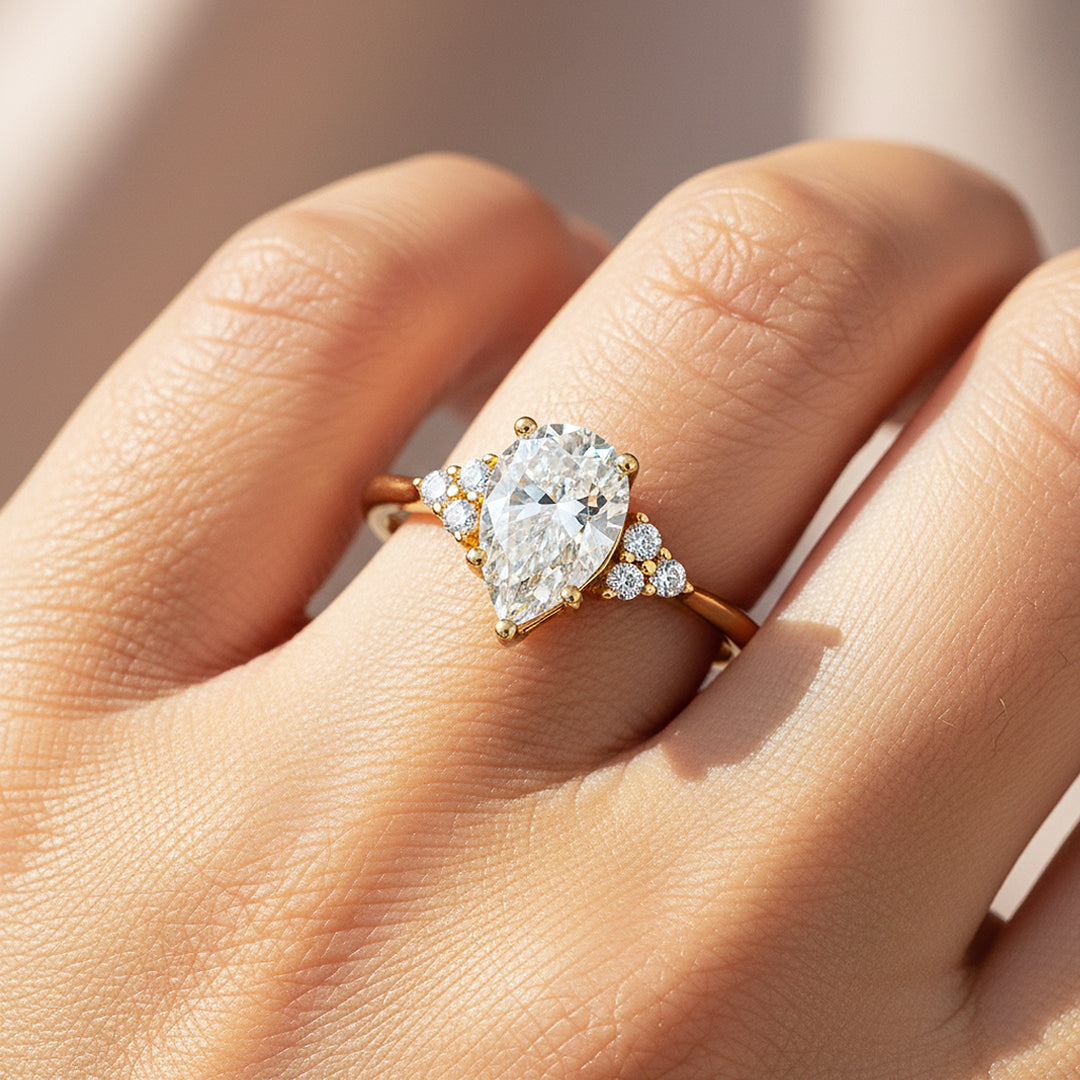 Pear Cut Sunburst Halo Ring | 1.50ct | Moissanite | 925 Sterling Silver | Prm7155 - Ring | Singapore Jewellery, Wedding Rings & Gifts | Same Day Delivery | Tiara.com.sg