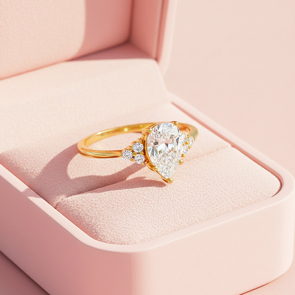 Pear Cut Sunburst Halo Ring | 1.50ct | Moissanite | 925 Sterling Silver | Prm7155 - Ring | Singapore Jewellery, Wedding Rings & Gifts | Same Day Delivery | Tiara.com.sg
