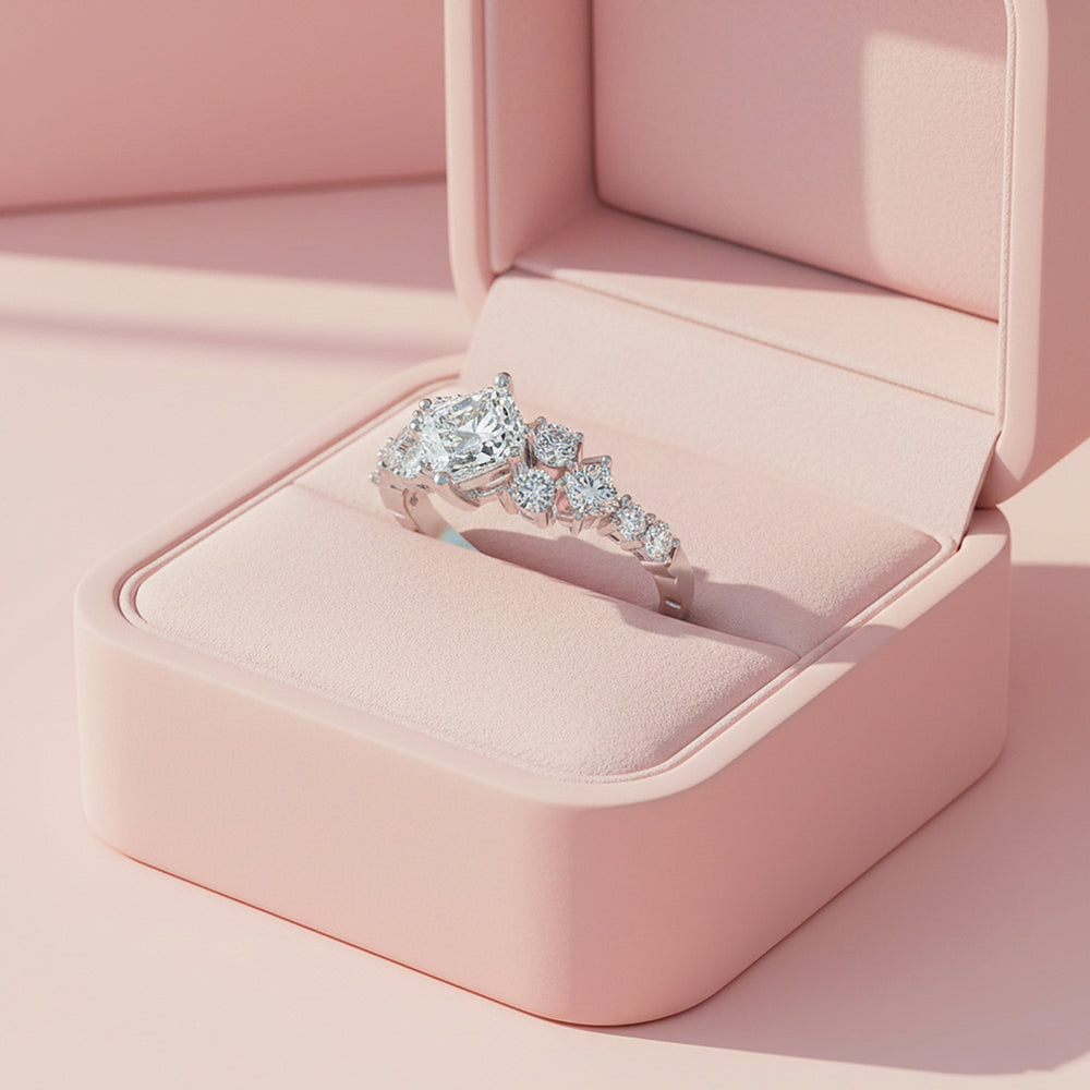 Princess Cut Moissanite Cluster Solitaire Ring | 1.00ct | 925 Sterling Silver | Prm7158 - Ring | Singapore Jewellery, Wedding Rings & Gifts | Same Day Delivery | Tiara.com.sg