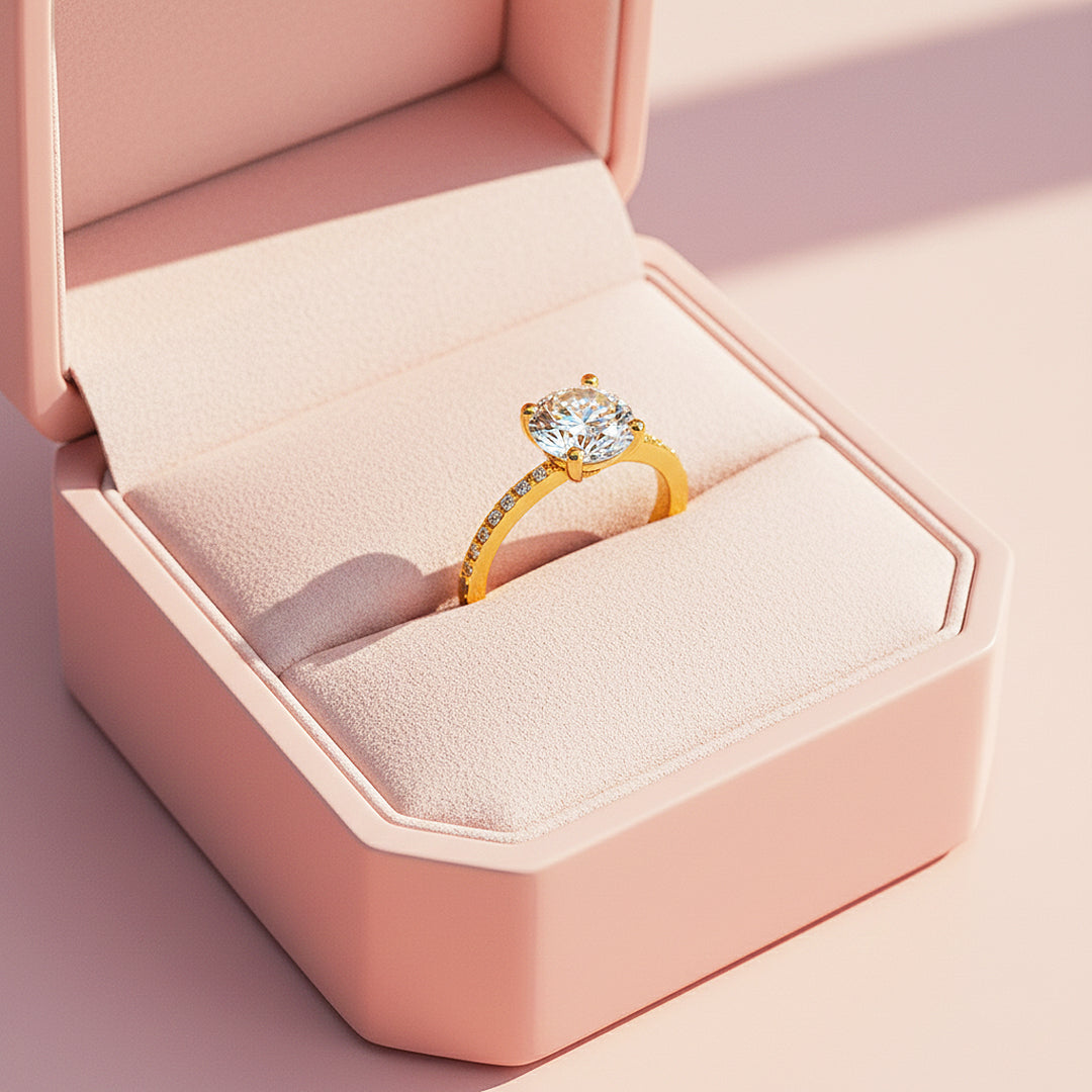 Round Pavé Solitaire Ring | Moissanite | 18K Gold Plated 925 Sterling Silver | Prm7159 - Ring | Singapore Jewellery, Wedding Rings &amp; Gifts | Same Day Delivery | Tiara.com.sg