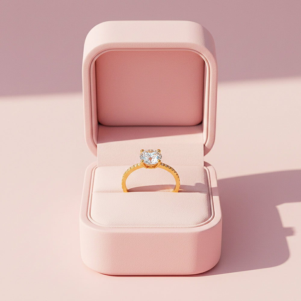 Round Pavé Solitaire Ring | Moissanite | 18K Gold Plated 925 Sterling Silver | Prm7159 - Ring | Singapore Jewellery, Wedding Rings & Gifts | Same Day Delivery | Tiara.com.sg