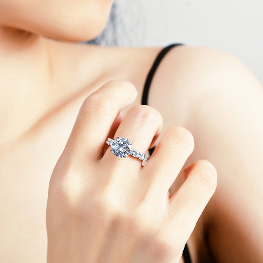 Round Pavé Solitaire Ring | 3.00ct | Moissanite | 925 Sterling Silver | Prm7161 - Ring | Singapore Jewellery, Wedding Rings &amp; Gifts | Same Day Delivery | Tiara.com.sg