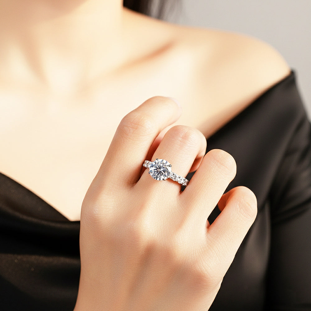 Round Pavé Solitaire Ring | 3.00ct | Moissanite | 925 Sterling Silver | Prm7161 - Ring | Singapore Jewellery, Wedding Rings & Gifts | Same Day Delivery | Tiara.com.sg