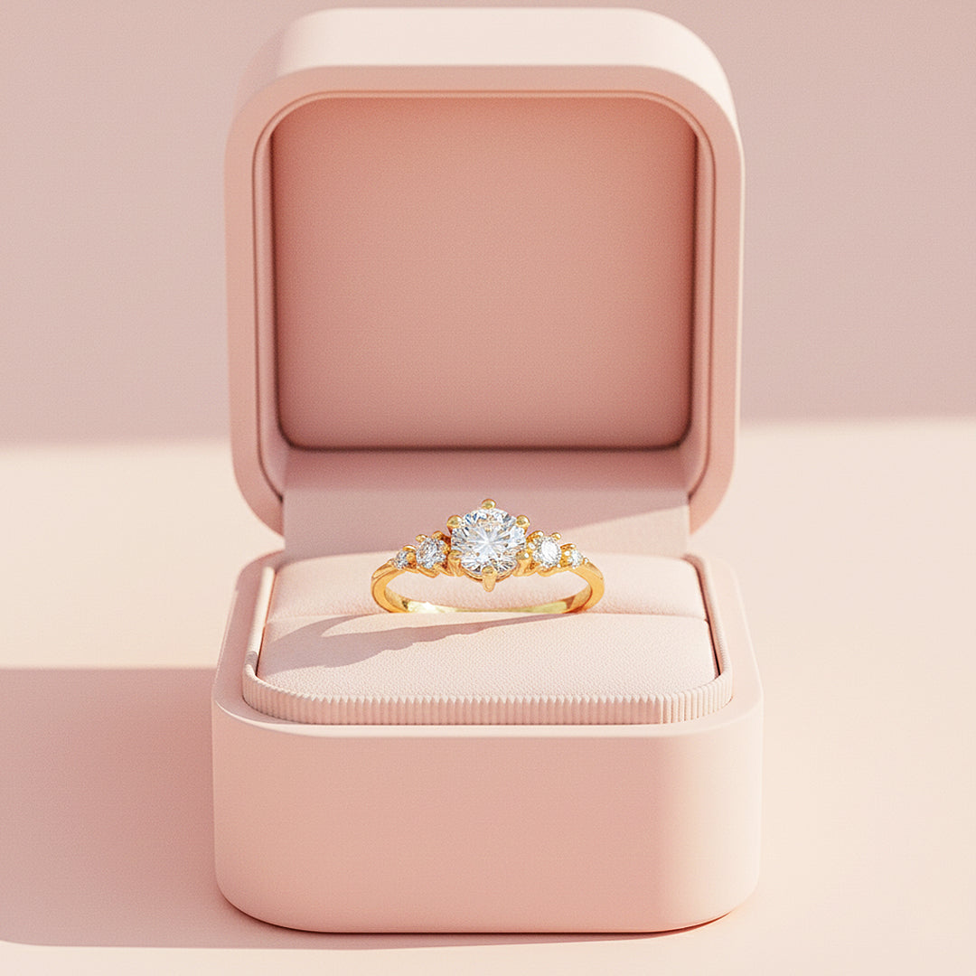 Triple Stone Ring | 1.00ct | Moissanite | 18K Gold Plated 925 Sterling Silver | Prm7163 - Ring | Singapore Jewellery, Wedding Rings &amp; Gifts | Same Day Delivery | Tiara.com.sg