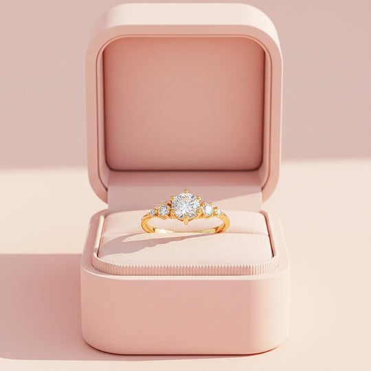 Triple Stone Ring | 1.00ct | Moissanite | 18K Gold Plated 925 Sterling Silver | Prm7163 - Ring | Singapore Jewellery, Wedding Rings &amp; Gifts | Same Day Delivery | Tiara.com.sg