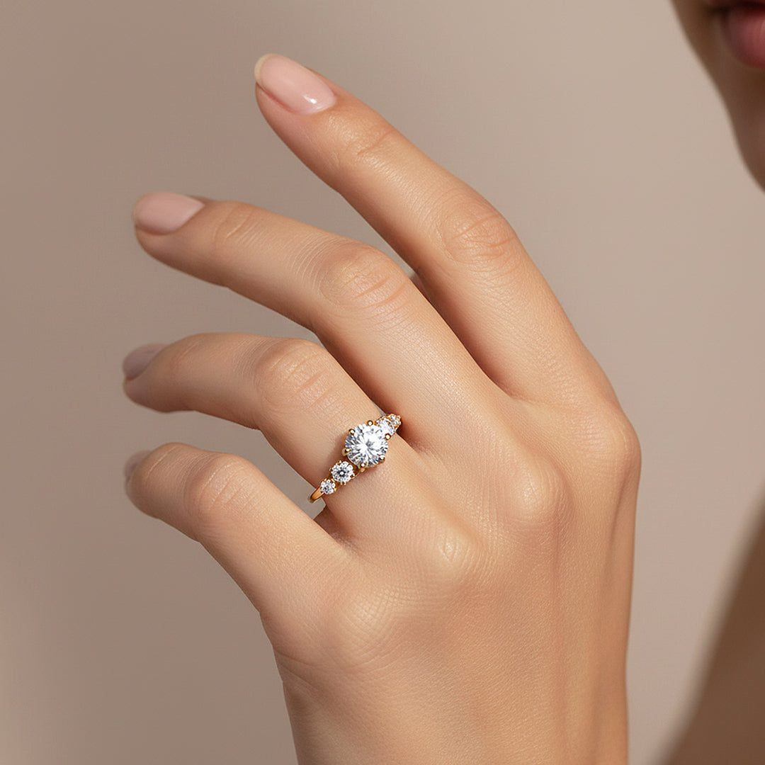 Triple Stone Ring | 1.00ct | Moissanite | 18K Gold Plated 925 Sterling Silver | Prm7163 - Ring | Singapore Jewellery, Wedding Rings &amp; Gifts | Same Day Delivery | Tiara.com.sg