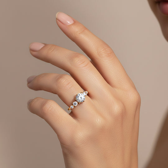 Triple Stone Ring | 1.00ct | Moissanite | 18K Gold Plated 925 Sterling Silver | Prm7163 - Ring | Singapore Jewellery, Wedding Rings &amp; Gifts | Same Day Delivery | Tiara.com.sg