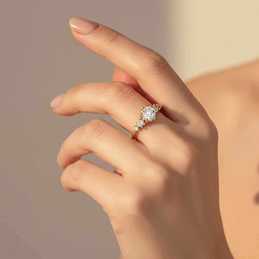 Triple Stone Ring | 1.00ct | Moissanite | 18K Gold Plated 925 Sterling Silver | Prm7163 - Ring | Singapore Jewellery, Wedding Rings & Gifts | Same Day Delivery | Tiara.com.sg
