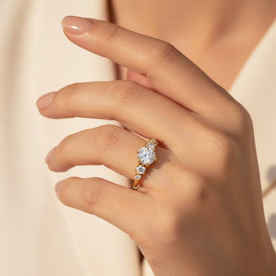 Triple Stone Ring | 1.00ct | Moissanite | 18K Gold Plated 925 Sterling Silver | Prm7163 - Ring | Singapore Jewellery, Wedding Rings &amp; Gifts | Same Day Delivery | Tiara.com.sg