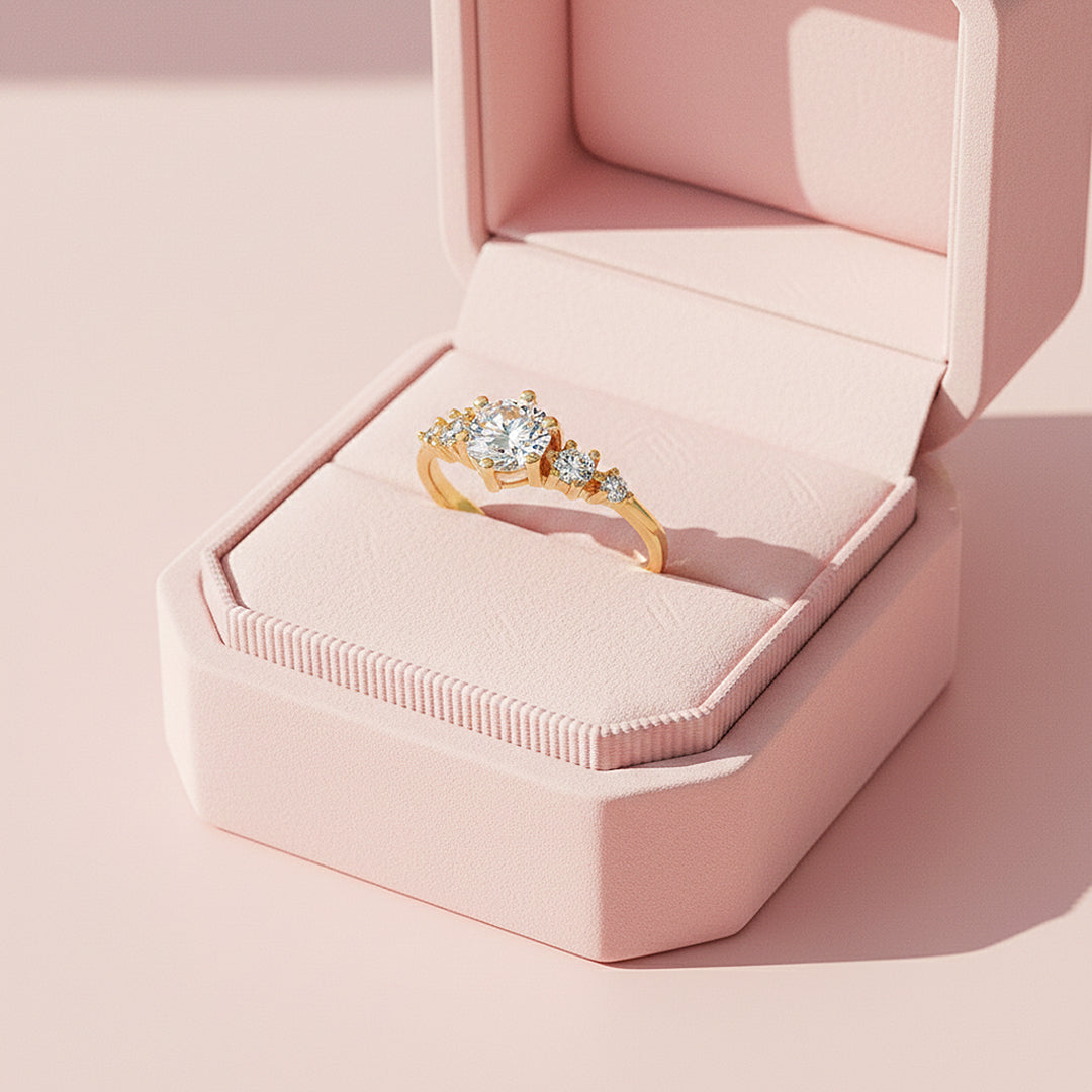 Triple Stone Ring | 1.00ct | Moissanite | 18K Gold Plated 925 Sterling Silver | Prm7163 - Ring | Singapore Jewellery, Wedding Rings &amp; Gifts | Same Day Delivery | Tiara.com.sg