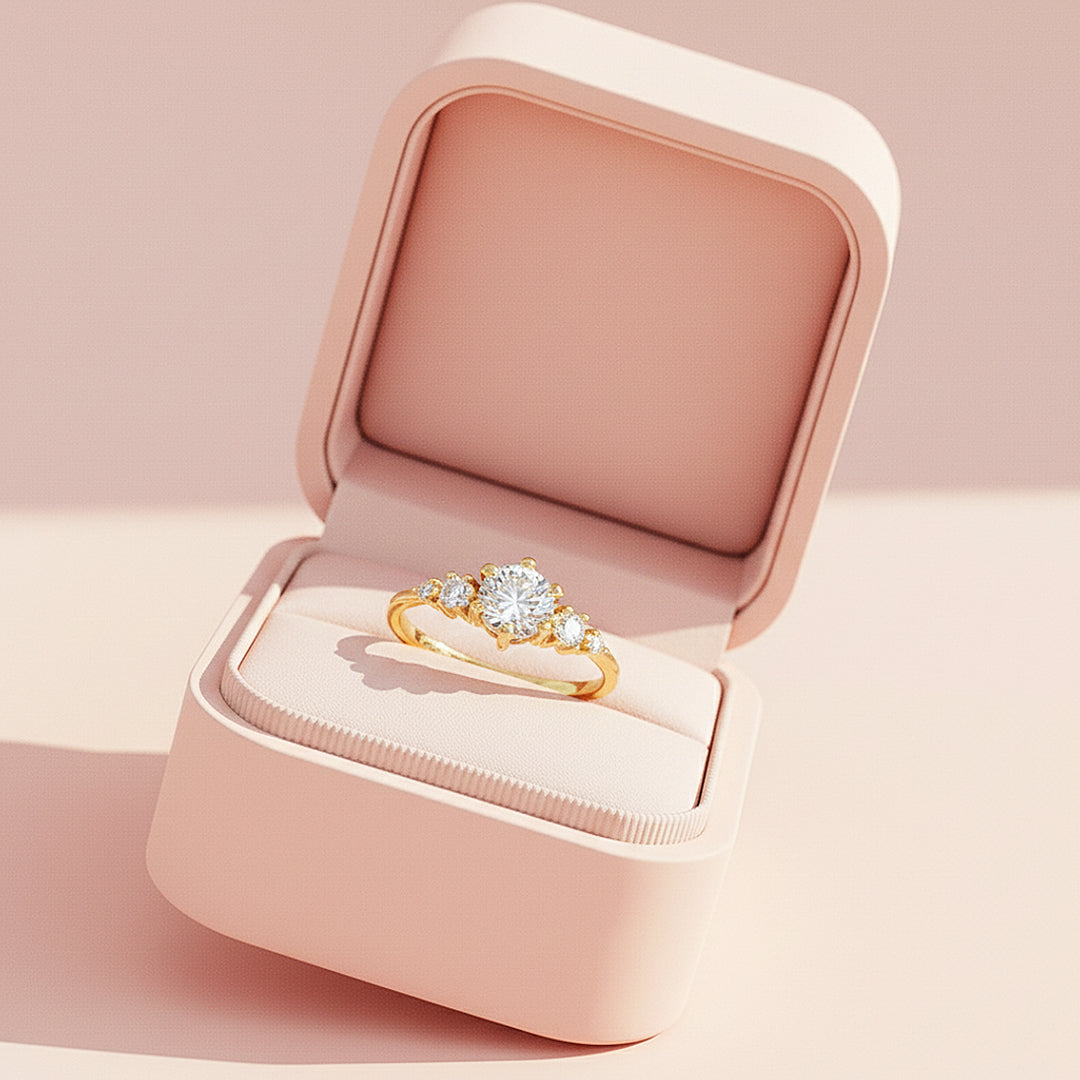 Triple Stone Ring | 1.00ct | Moissanite | 18K Gold Plated 925 Sterling Silver | Prm7163 - Ring | Singapore Jewellery, Wedding Rings &amp; Gifts | Same Day Delivery | Tiara.com.sg
