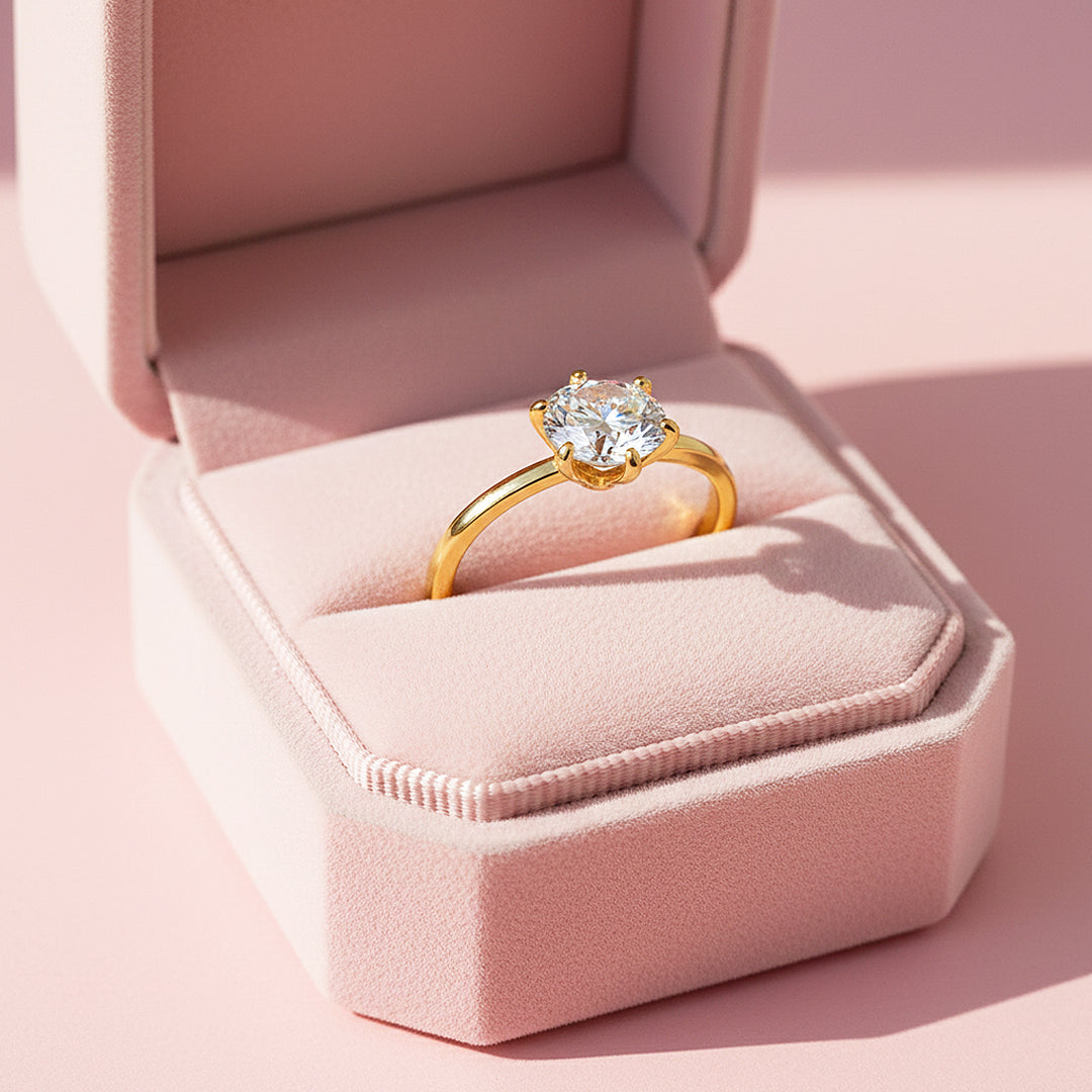 Round Solitaire Ring | Moissanite | 18K Gold Plated 925 Sterling Silver | Prm7164 - Ring | Singapore Jewellery, Wedding Rings &amp; Gifts | Same Day Delivery | Tiara.com.sg