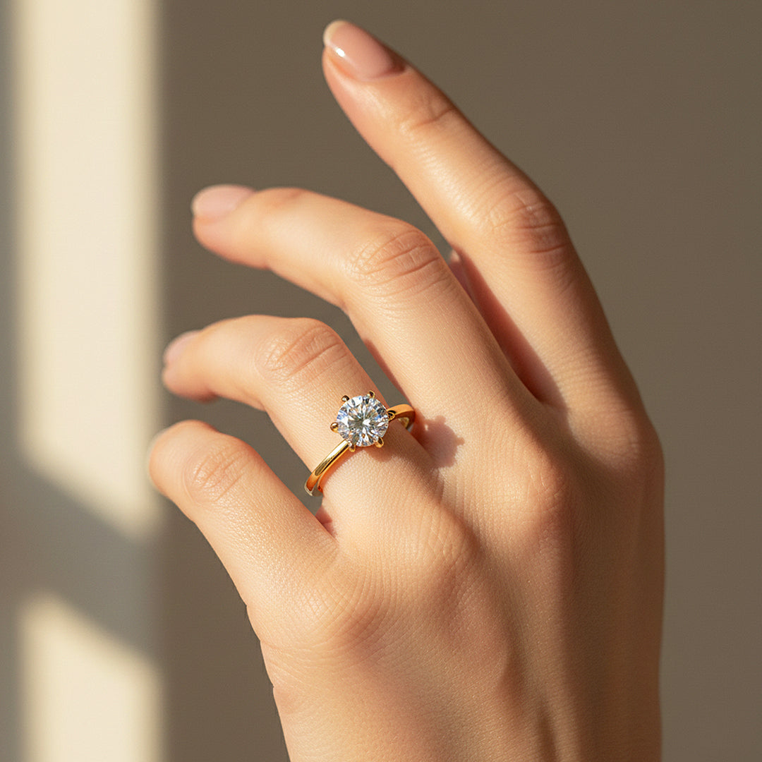 Round Solitaire Ring | Moissanite | 18K Gold Plated 925 Sterling Silver | Prm7164 - Ring | Singapore Jewellery, Wedding Rings & Gifts | Same Day Delivery | Tiara.com.sg