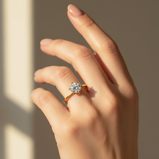 Round Solitaire Ring | Moissanite | 18K Gold Plated 925 Sterling Silver | Prm7164 - Ring | Singapore Jewellery, Wedding Rings &amp; Gifts | Same Day Delivery | Tiara.com.sg