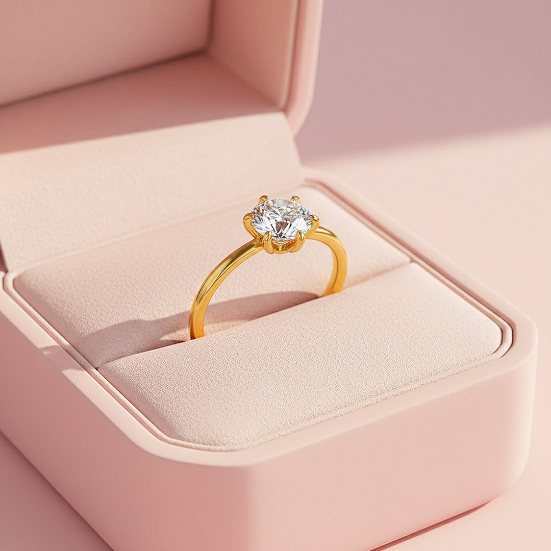 Round Solitaire Ring | Moissanite | 18K Gold Plated 925 Sterling Silver | Prm7164 - Ring | Singapore Jewellery, Wedding Rings &amp; Gifts | Same Day Delivery | Tiara.com.sg