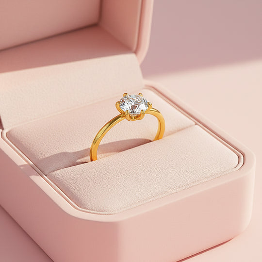 Round Solitaire Ring | Moissanite | 18K Gold Plated 925 Sterling Silver | Prm7164 - Ring | Singapore Jewellery, Wedding Rings &amp; Gifts | Same Day Delivery | Tiara.com.sg