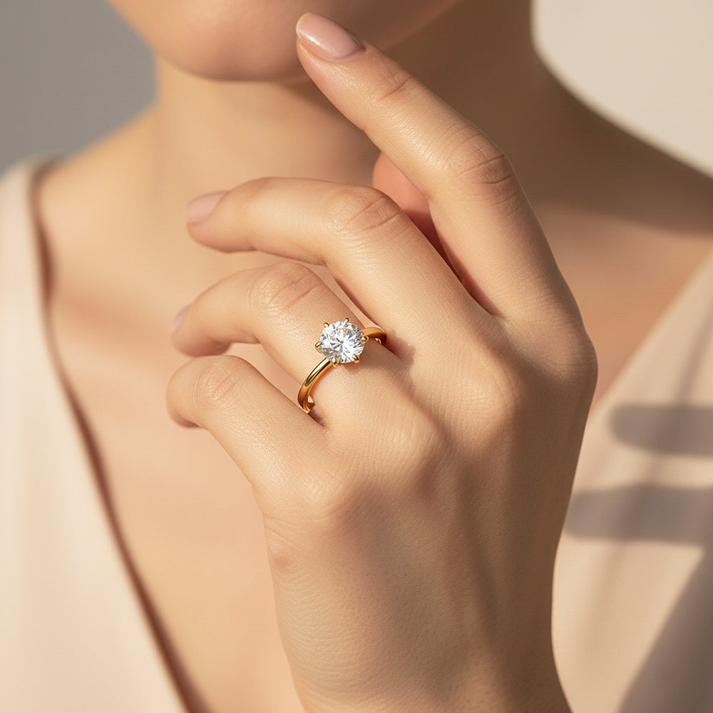 Round Solitaire Ring | Moissanite | 18K Gold Plated 925 Sterling Silver | Prm7164 - Ring | Singapore Jewellery, Wedding Rings & Gifts | Same Day Delivery | Tiara.com.sg