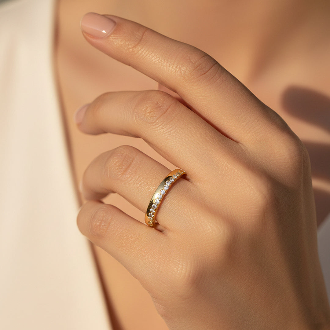 Round Pavé Eternity Band | Moissanite | 18K Gold Plated 925 Sterling Silver | Prm7165 - Ring | Singapore Jewellery, Wedding Rings &amp; Gifts | Same Day Delivery | Tiara.com.sg