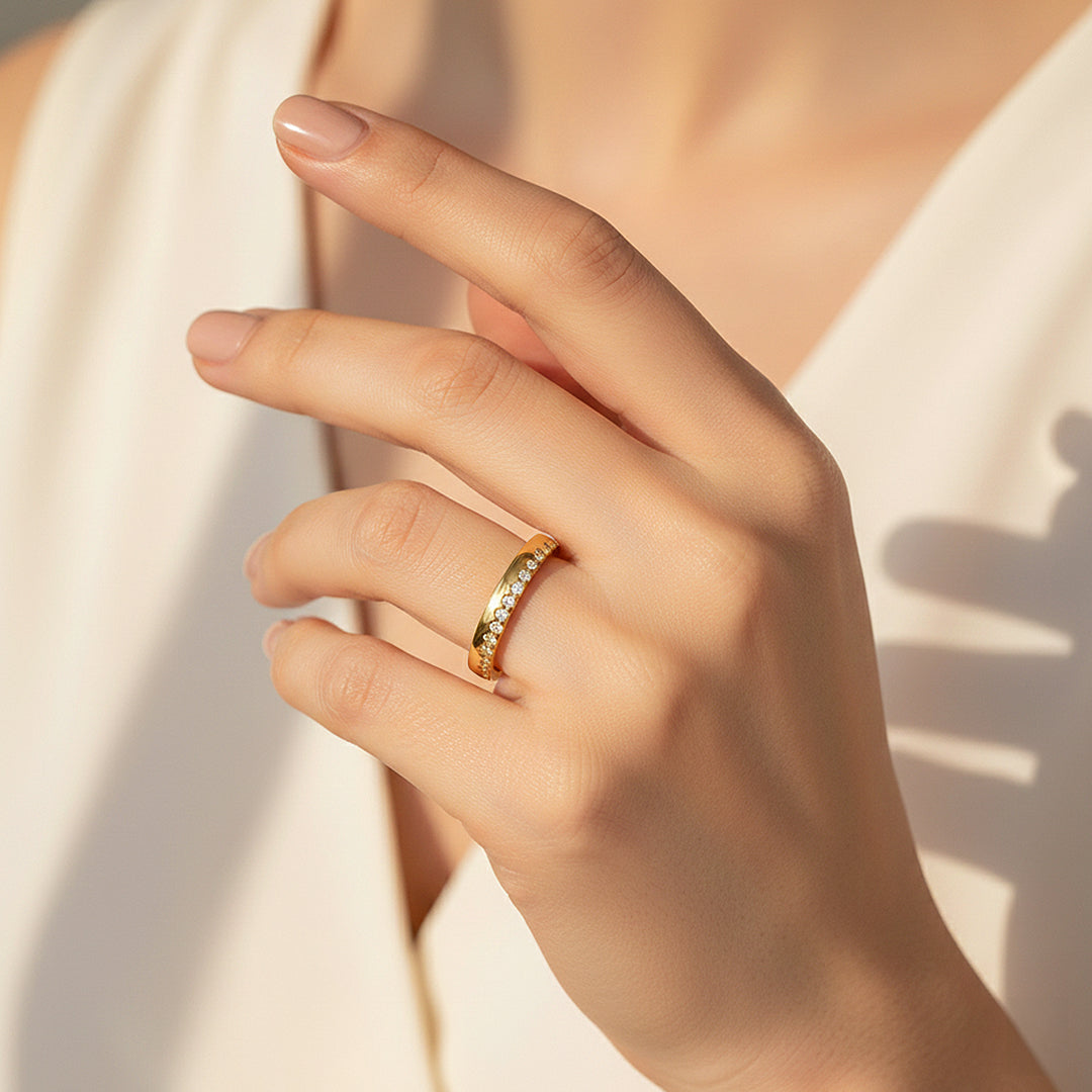 Round Pavé Eternity Band | Moissanite | 18K Gold Plated 925 Sterling Silver | Prm7165 - Ring | Singapore Jewellery, Wedding Rings & Gifts | Same Day Delivery | Tiara.com.sg