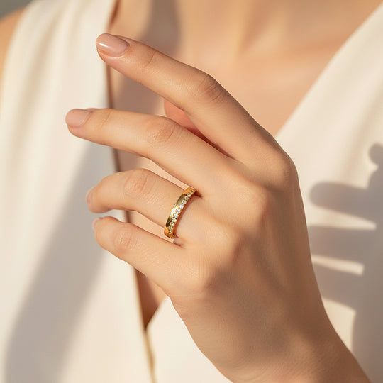 Round Pavé Eternity Band | Moissanite | 18K Gold Plated 925 Sterling Silver | Prm7165 - Ring | Singapore Jewellery, Wedding Rings &amp; Gifts | Same Day Delivery | Tiara.com.sg