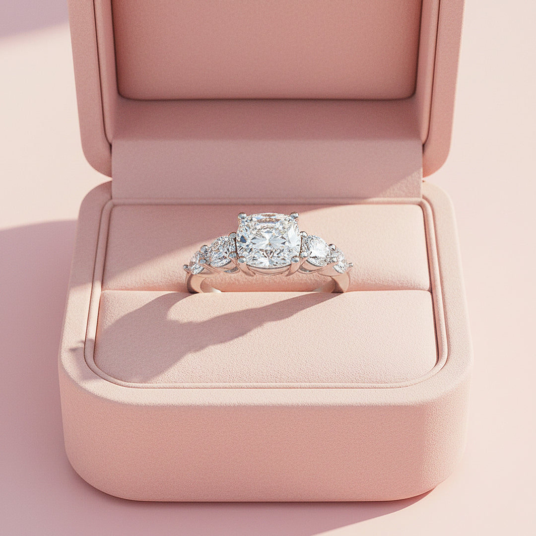 Cushion Cut Triple Stone Ring | 2.00ct | Moissanite | 925 Sterling Silver | Prm7169 - Ring | Singapore Jewellery, Wedding Rings &amp; Gifts | Same Day Delivery | Tiara.com.sg