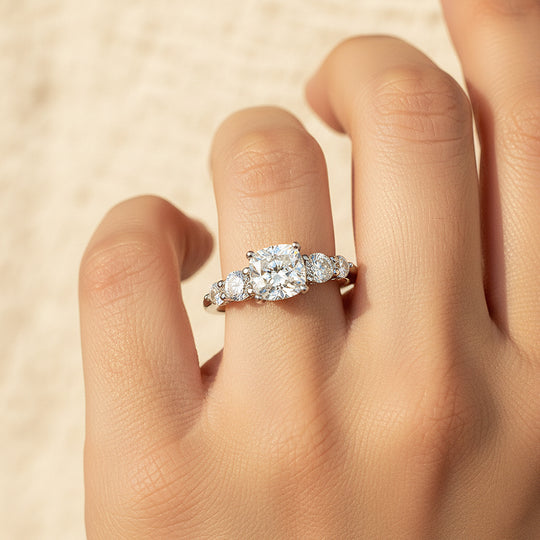 Cushion Cut Triple Stone Ring | 2.00ct | Moissanite | 925 Sterling Silver | Prm7169 - Ring | Singapore Jewellery, Wedding Rings &amp; Gifts | Same Day Delivery | Tiara.com.sg