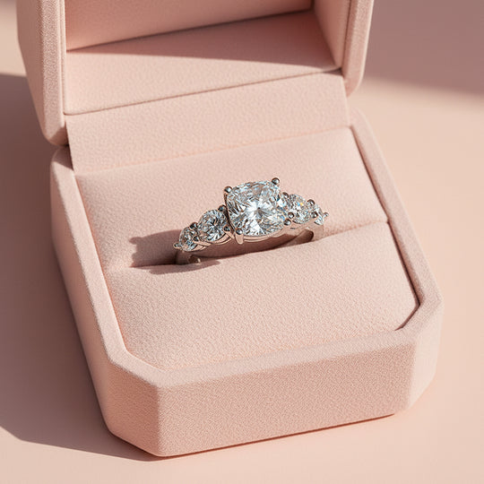 Cushion Cut Triple Stone Ring | 2.00ct | Moissanite | 925 Sterling Silver | Prm7169 - Ring | Singapore Jewellery, Wedding Rings &amp; Gifts | Same Day Delivery | Tiara.com.sg