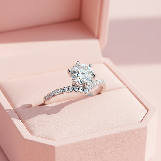 Chevron Halo Round Solitaire Ring | 1.00ct | Moissanite | 925 Sterling Silver | Prm7170 - Ring | Singapore Jewellery, Wedding Rings &amp; Gifts | Same Day Delivery | Tiara.com.sg