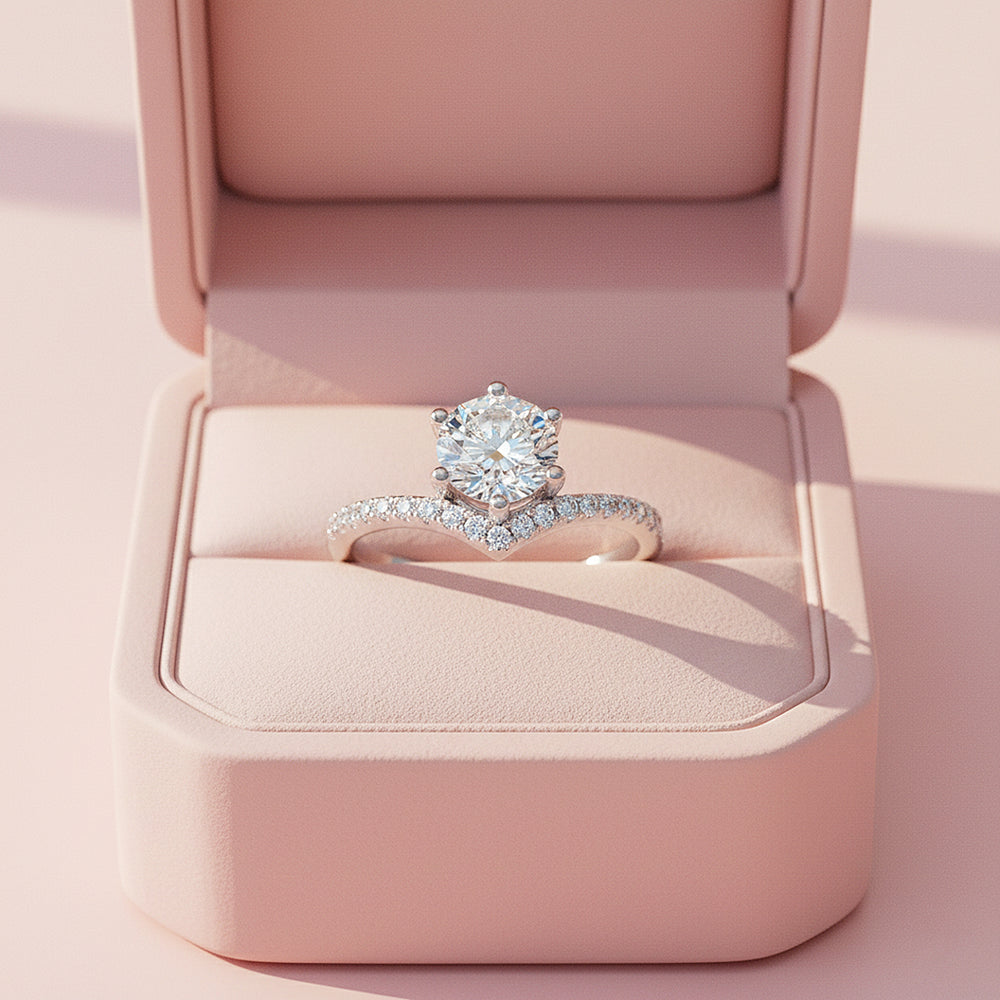 Chevron Halo Round Solitaire Ring | 1.00ct | Moissanite | 925 Sterling Silver | Prm7170 - Ring | Singapore Jewellery, Wedding Rings & Gifts | Same Day Delivery | Tiara.com.sg