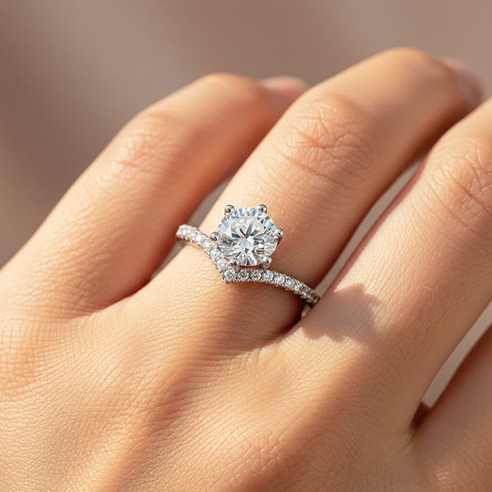 Chevron Halo Round Solitaire Ring | 1.00ct | Moissanite | 925 Sterling Silver | Prm7170 - Ring | Singapore Jewellery, Wedding Rings &amp; Gifts | Same Day Delivery | Tiara.com.sg