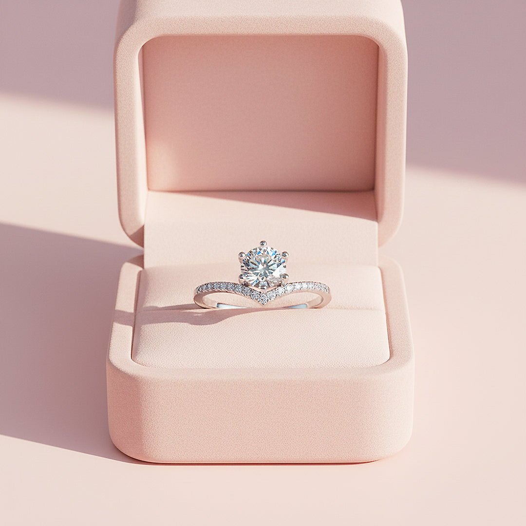 Chevron Halo Round Solitaire Ring | 1.00ct | Moissanite | 925 Sterling Silver | Prm7170 - Ring | Singapore Jewellery, Wedding Rings &amp; Gifts | Same Day Delivery | Tiara.com.sg