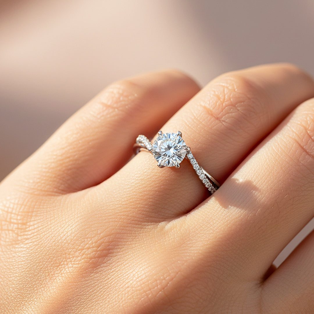 Twisted Bypass Round Solitaire Ring | 1.00ct | Moissanite | 925 Sterling Silver | Prm7171 - Ring | Singapore Jewellery, Wedding Rings & Gifts | Same Day Delivery | Tiara.com.sg