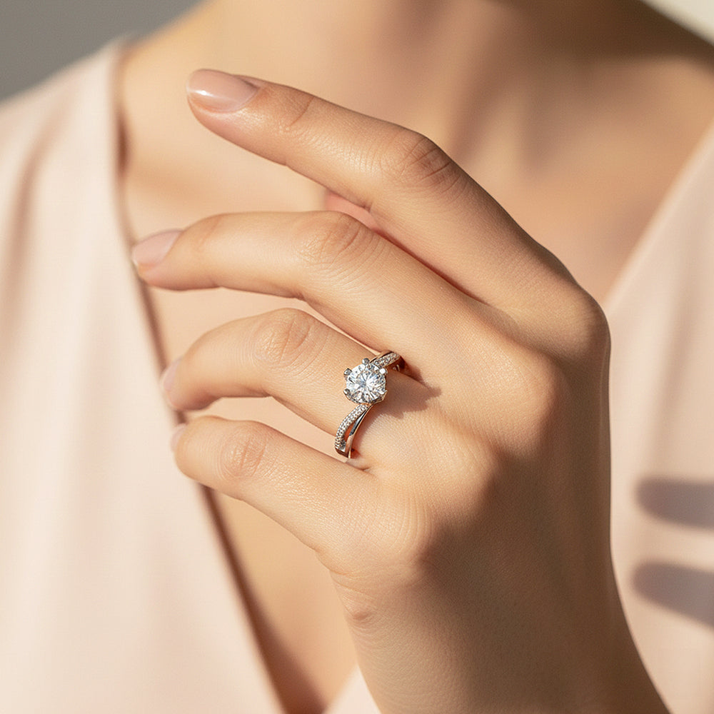 Twisted Bypass Round Solitaire Ring | 1.00ct | Moissanite | 925 Sterling Silver | Prm7171 - Ring | Singapore Jewellery, Wedding Rings & Gifts | Same Day Delivery | Tiara.com.sg