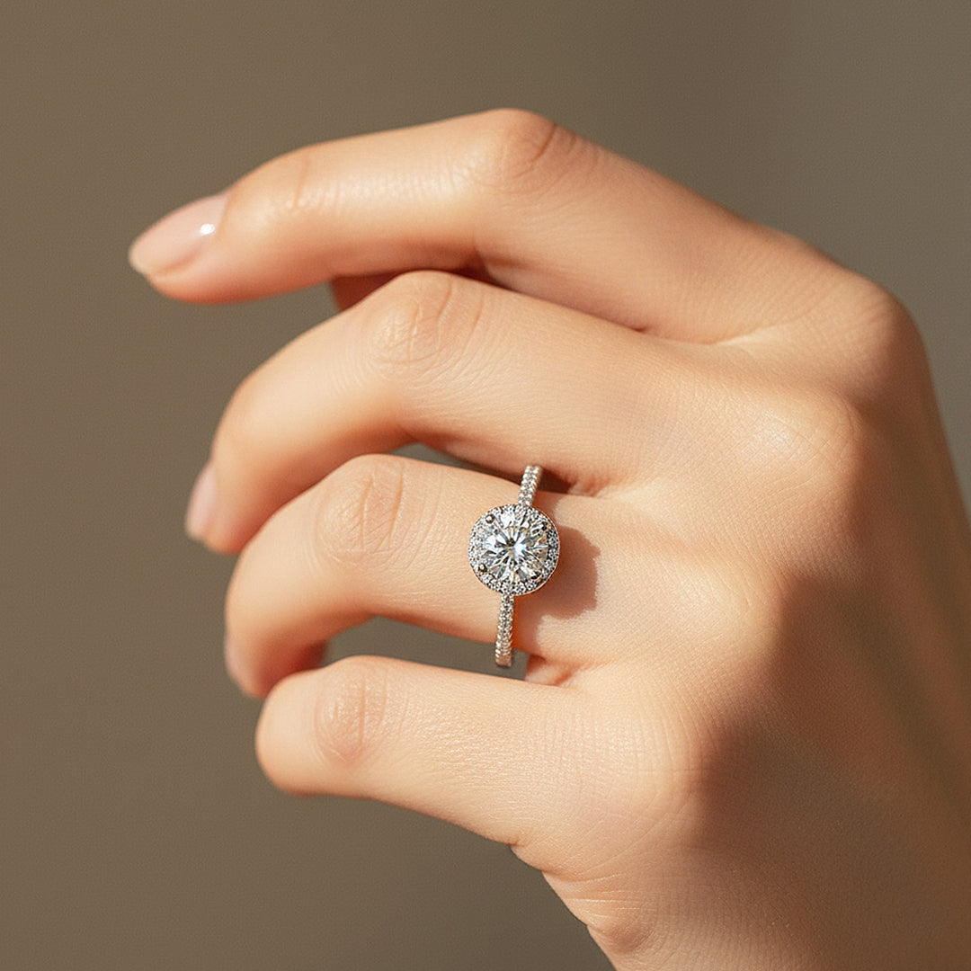 Round Classic Halo Solitaire Ring | Moissanite | 925 Sterling Silver | Prm7172 - Ring | Singapore Jewellery, Wedding Rings &amp; Gifts | Same Day Delivery | Tiara.com.sg