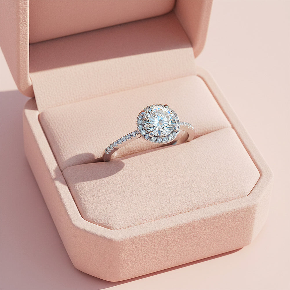 Round Classic Halo Solitaire Ring | Moissanite | 925 Sterling Silver | Prm7172 - Ring | Singapore Jewellery, Wedding Rings & Gifts | Same Day Delivery | Tiara.com.sg