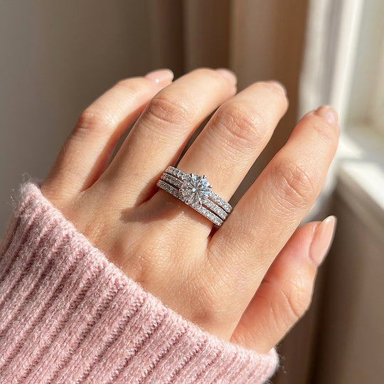 Triple Band Moissanite Bridal Ring | 925 Sterling Silver | PRM7174