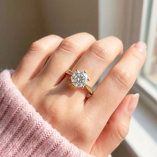 Six Prong Moissanite Solitaire Gold Ring | 925 Sterling Silver | PRM7178