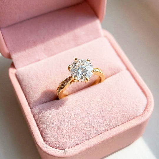 Six Prong Moissanite Solitaire Gold Ring | 925 Sterling Silver | PRM7178