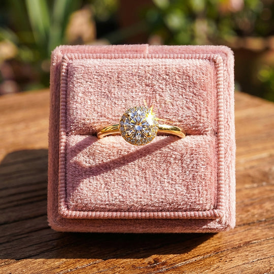 Round Halo Moissanite Solitaire Gold Ring | 925 Sterling Silver | PRM7180