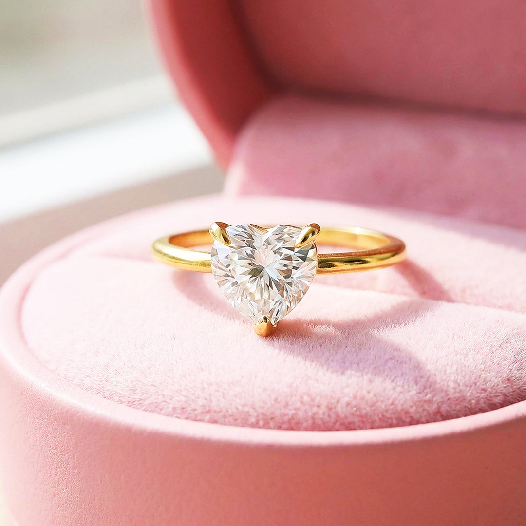 Heart Cut Moissanite Solitaire Gold Ring | 925 Sterling Silver | PRM7181