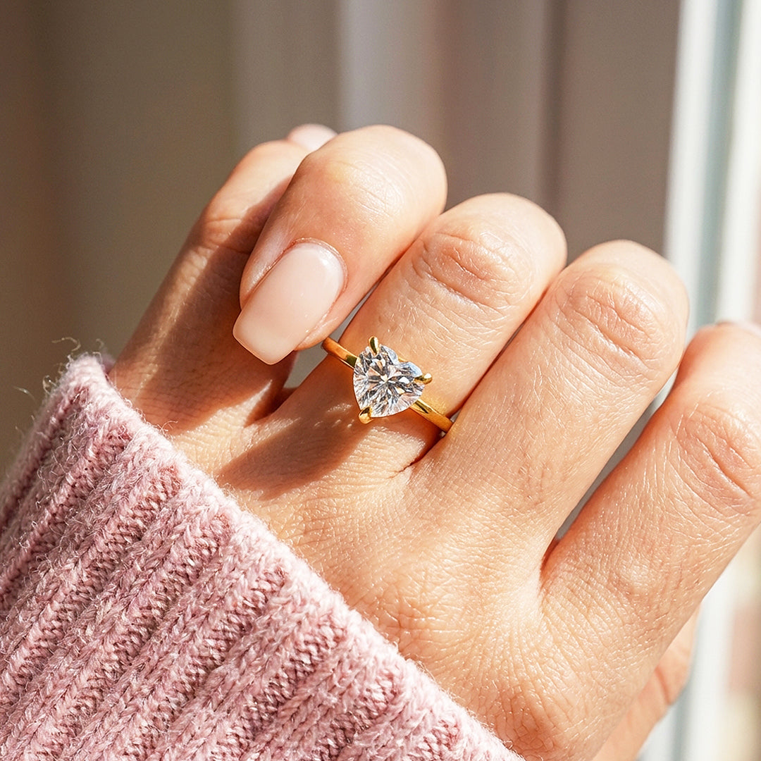 Heart Cut Moissanite Solitaire Gold Ring | 925 Sterling Silver | PRM7181