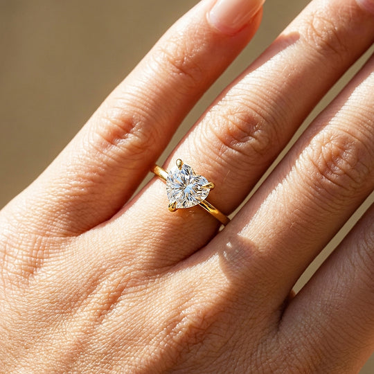 Heart Cut Moissanite Solitaire Gold Ring | 925 Sterling Silver | PRM7181