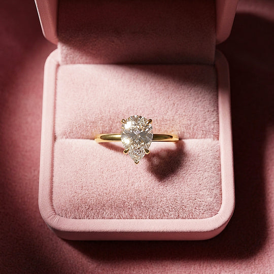 Pear Cut Moissanite Solitaire Gold Ring | 925 Sterling Silver | PRM7182