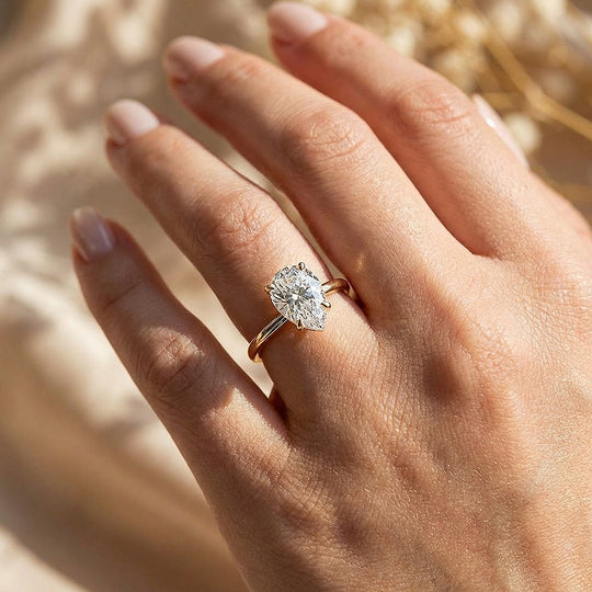Pear Cut Moissanite Solitaire Gold Ring | 925 Sterling Silver | PRM7182