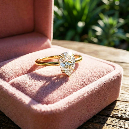 Pear Cut Moissanite Solitaire Gold Ring | 925 Sterling Silver | PRM7182