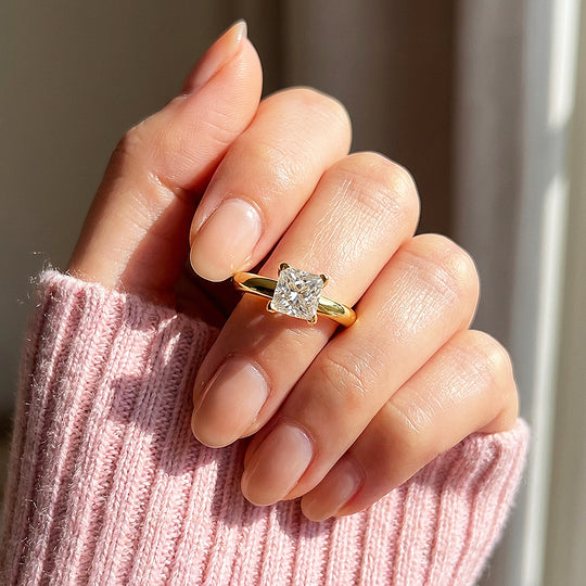 Princess Cut Moissanite Solitaire Gold Ring | 925 Sterling Silver | PRM7183